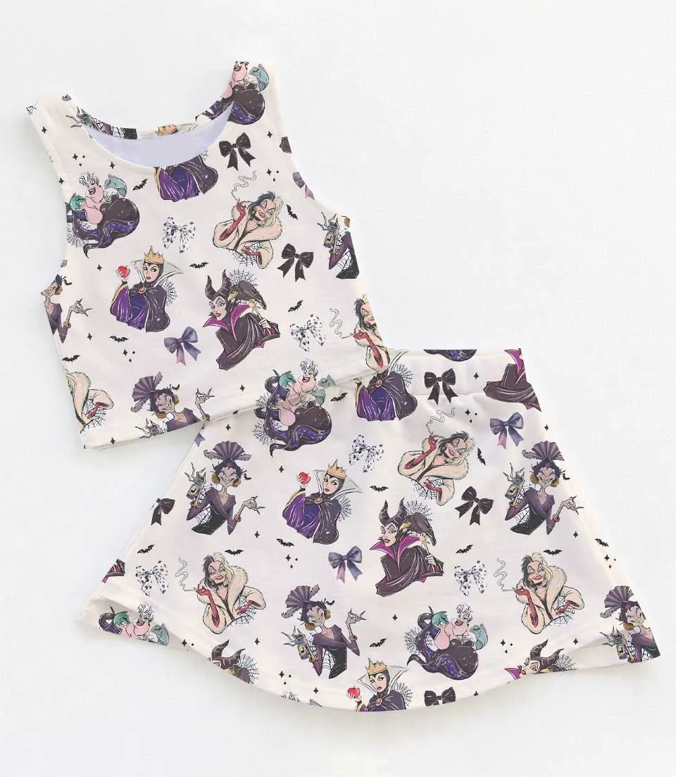 Disney Halloween Villains Family Matching Dress Set, Maleficent Ursula Cruella Evil Queen Two Piece Dress Set, Spooky Gothic Mom and Me Outfit Costume