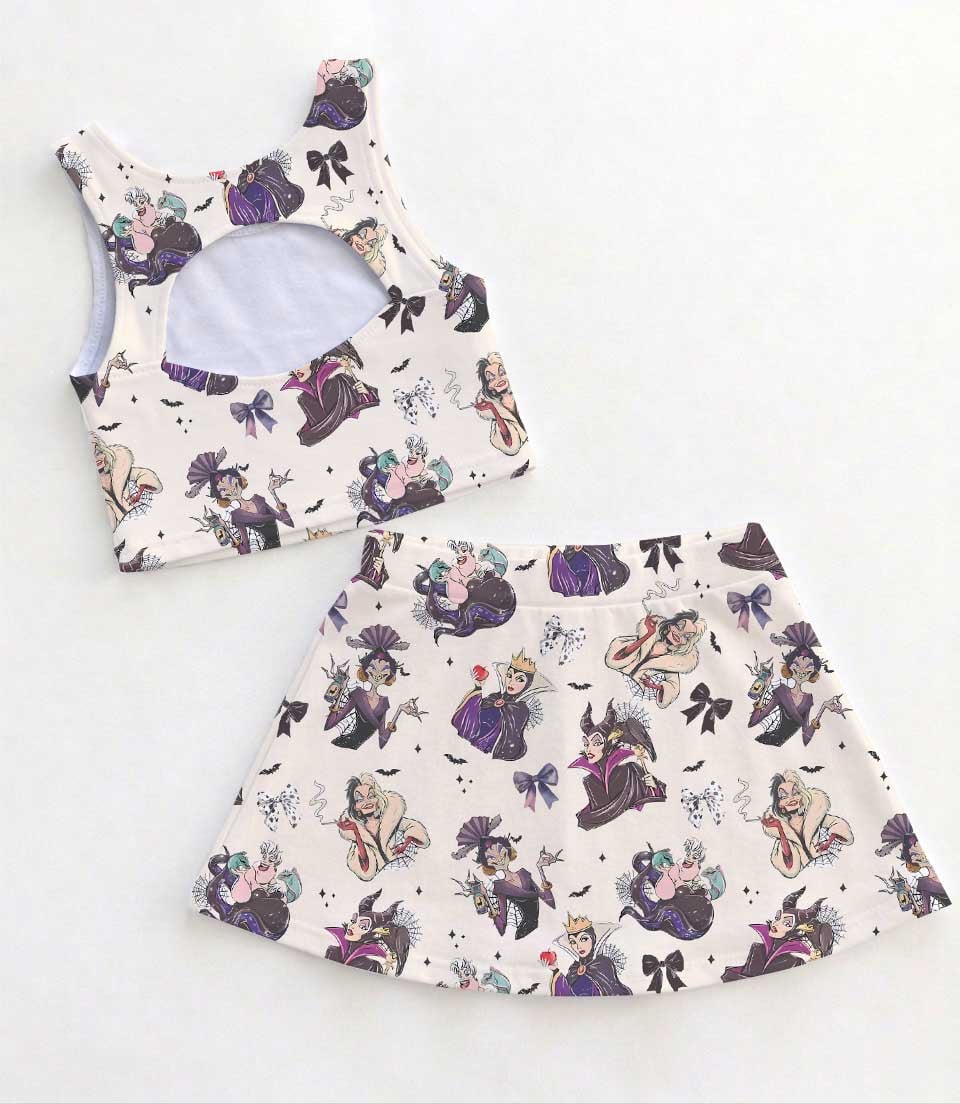 Disney Halloween Villains Family Matching Dress Set, Maleficent Ursula Cruella Evil Queen Two Piece Dress Set, Spooky Gothic Mom and Me Outfit Costume - Image 2