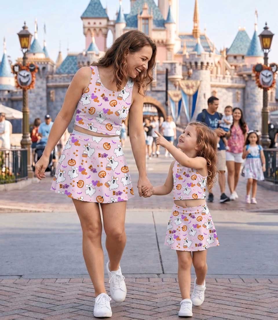 Disney Halloween Mickey Ghost Pumpkin Family Matching Dress Set, Mickey Boo Pink Two Piece Dress Set, Spooky Cute Mom and Me Outfit Costume - Image 4