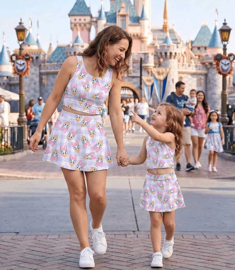 Disney Daisy Duck Gingham Check Dress Set, Pink Daisy Duck Family Matching Dress Set, Mom and Me Summer Outfit Costume - Image 4