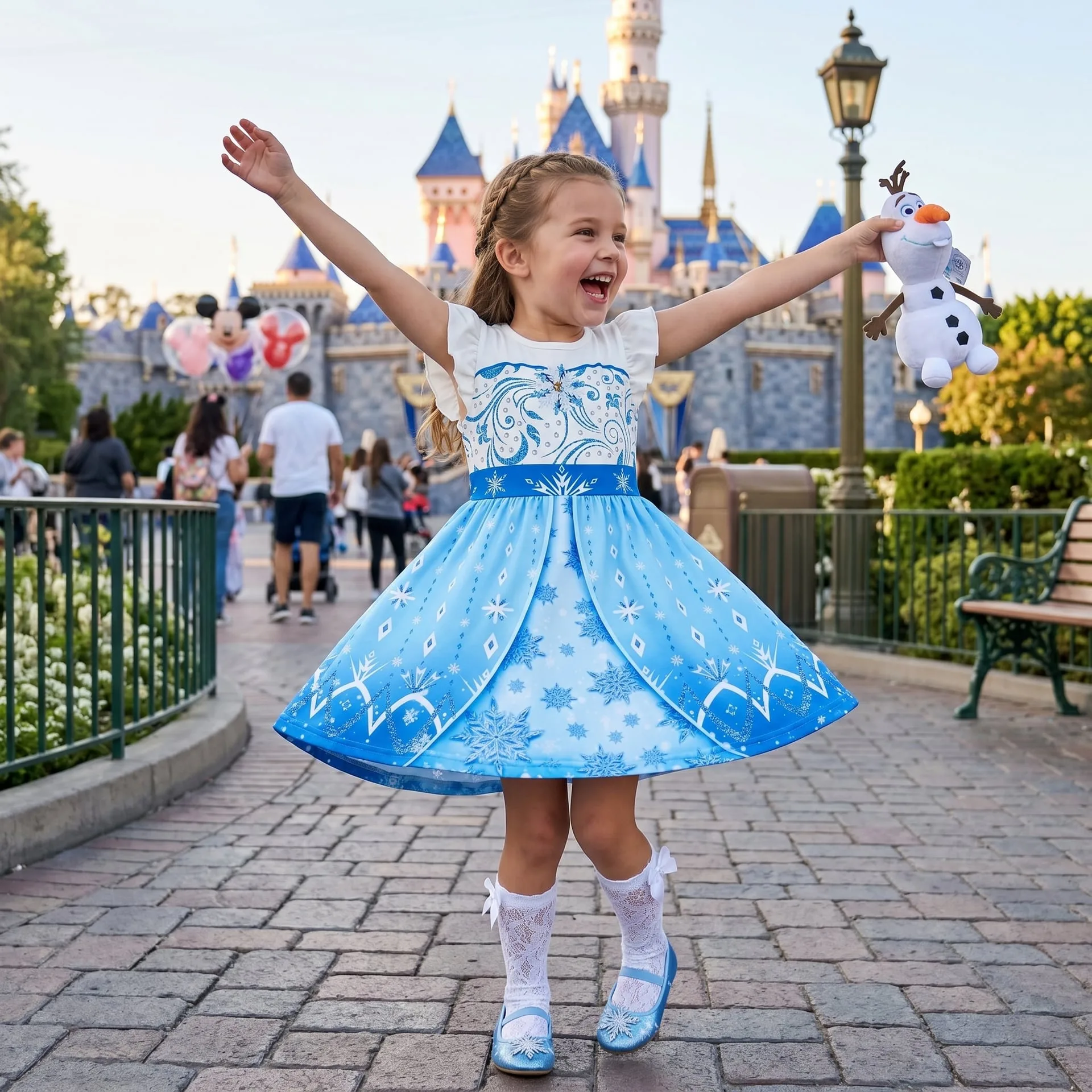 Girls Disney Frozen Elsa Magical Ice Princess Ruffle Dress, Family Matching Outfit - Image 2