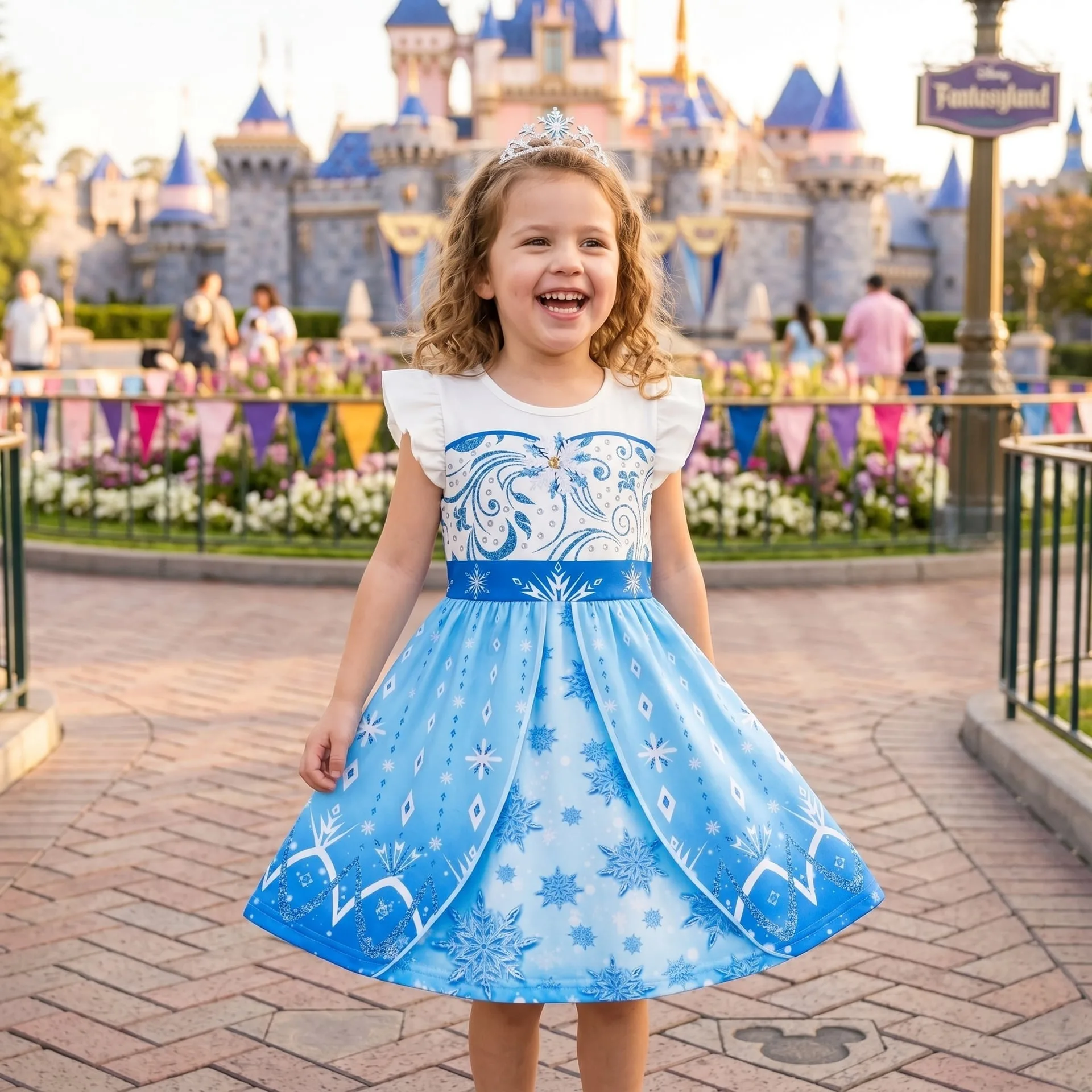 Girls Disney Frozen Elsa Magical Ice Princess Ruffle Dress, Family Matching Outfit - Image 4