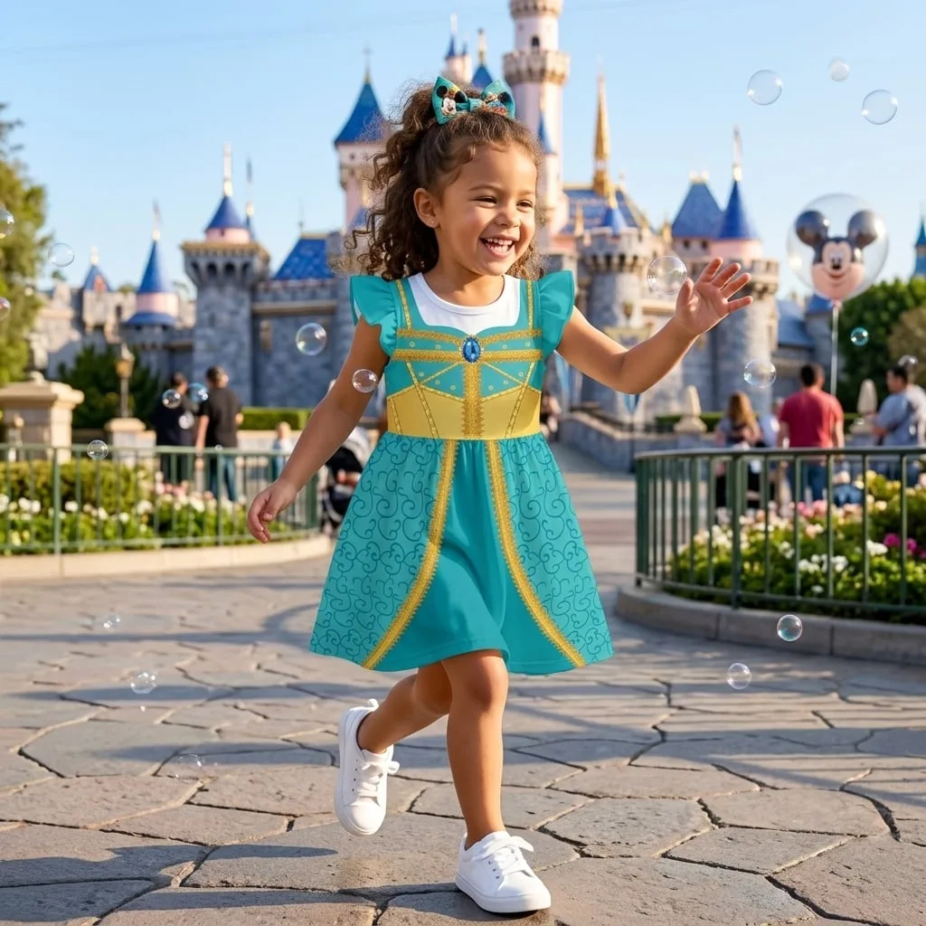 Girls Disney Jasmine Aladdin Princess Ruffle Dress, Family Matching Outfit - Image 2