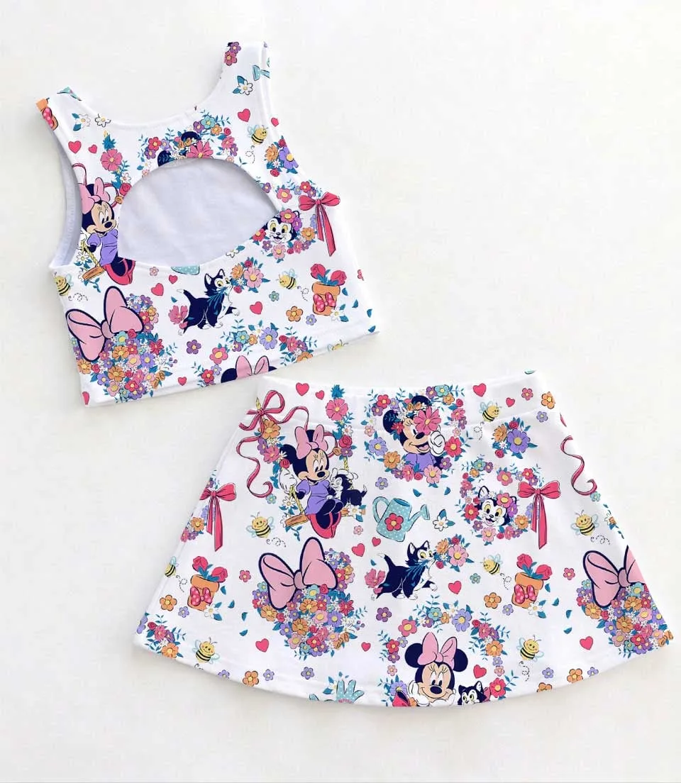Disney Floral Mickey Minnie Stitch Family Matching Dress Set, Cute Garden Bee Flower Two Piece Dress Set, Spring Summer Mom and Me Outfit Costume - Image 2