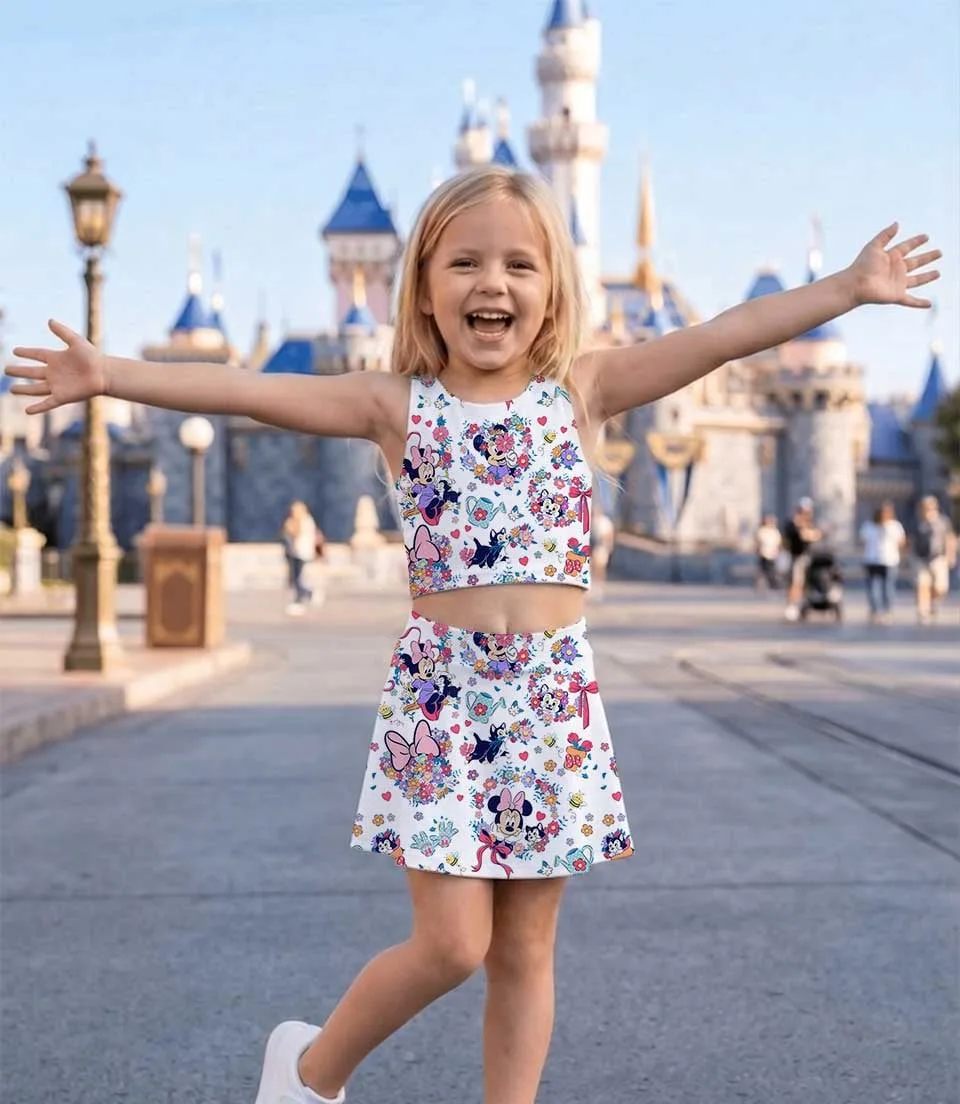 Disney Floral Mickey Minnie Stitch Family Matching Dress Set, Cute Garden Bee Flower Two Piece Dress Set, Spring Summer Mom and Me Outfit Costume - Image 5