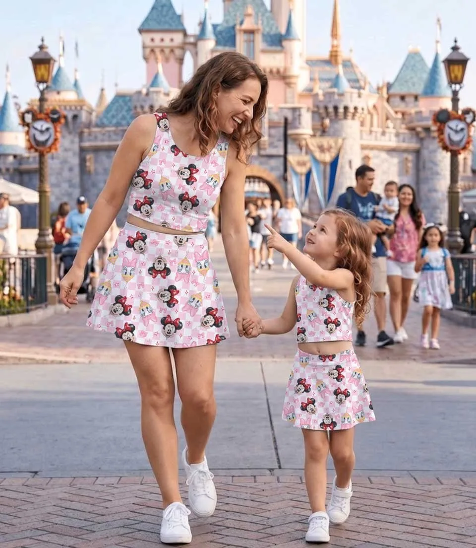 Disney Minnie Mouse Pink Gingham Check Dress Set, Minnie Mouse Family Matching Dress Set, Mom and Me Summer Vacation Outfit Costume - Image 4