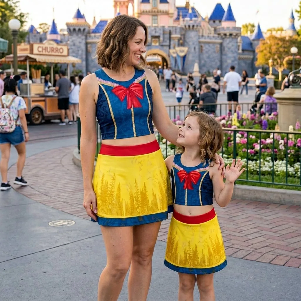 Girls Snow White Princess Sleeveless Dress Set, Mom And Me Matching Outfits Active Running Cosplay Park Outfit - Image 5