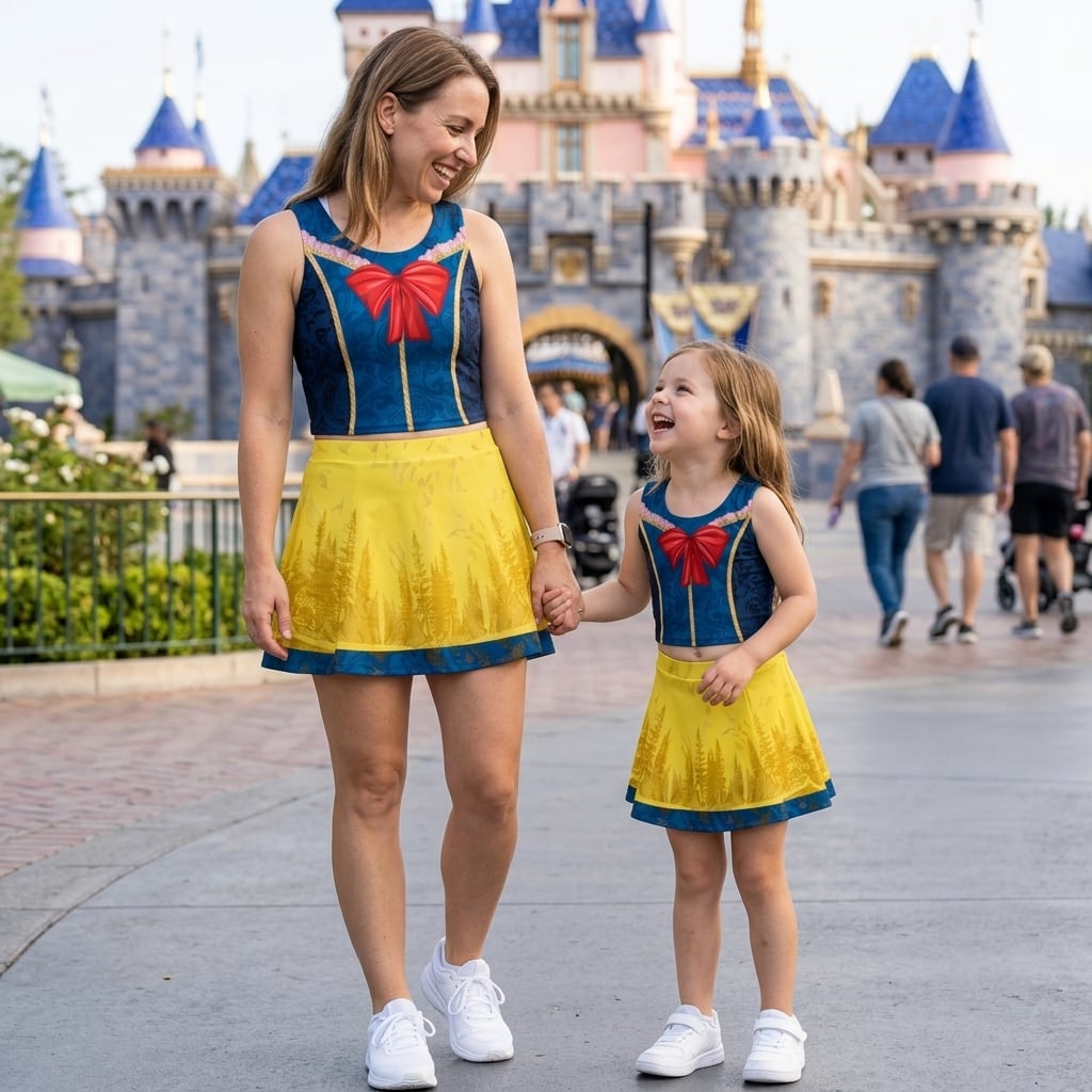 Girls Snow White Princess Sleeveless Dress Set, Mom And Me Matching Outfits Active Running Cosplay Park Outfit - Image 4