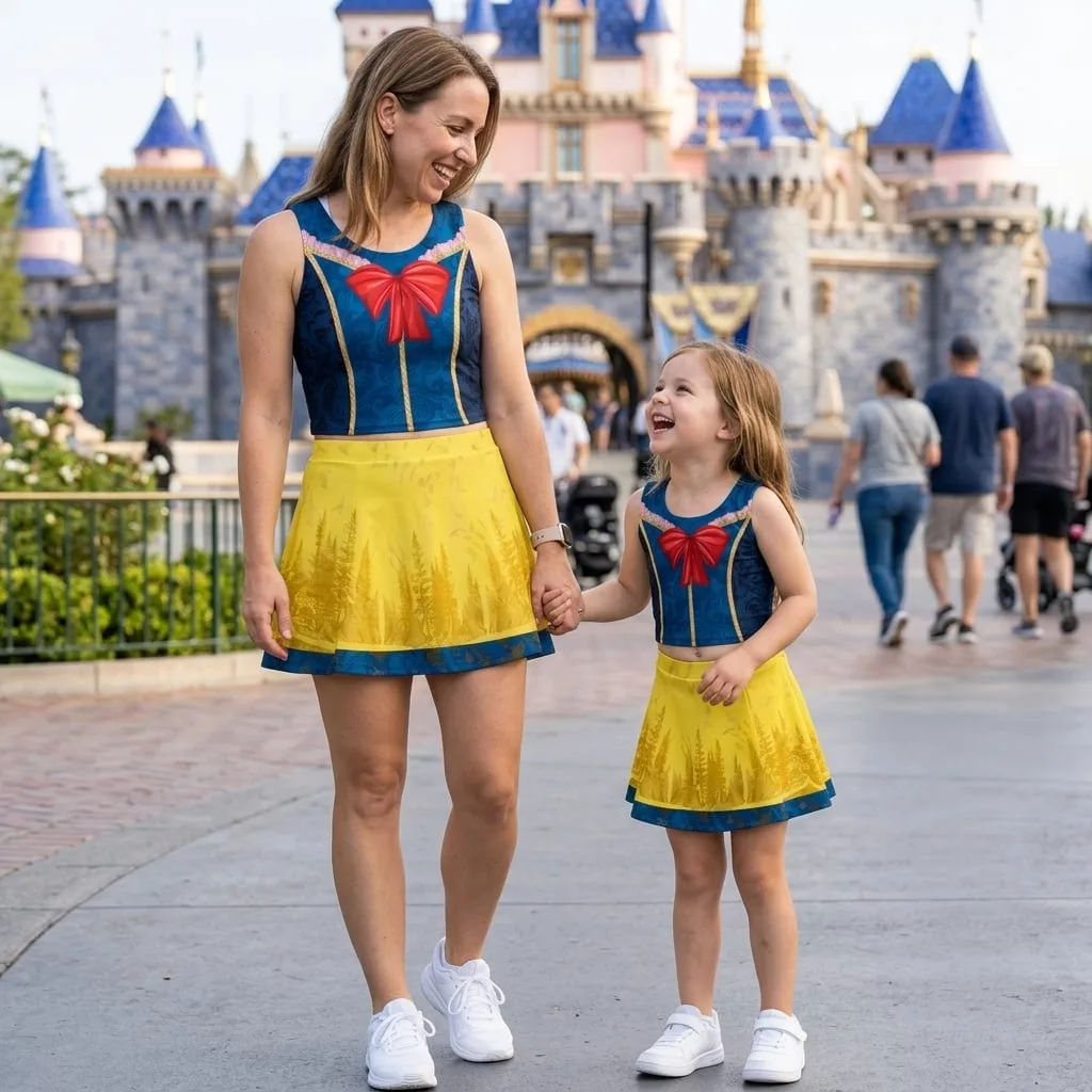 Girls Snow White Princess Sleeveless Dress Set, Mom And Me Matching Outfits Active Running Cosplay Park Outfit - Image 4
