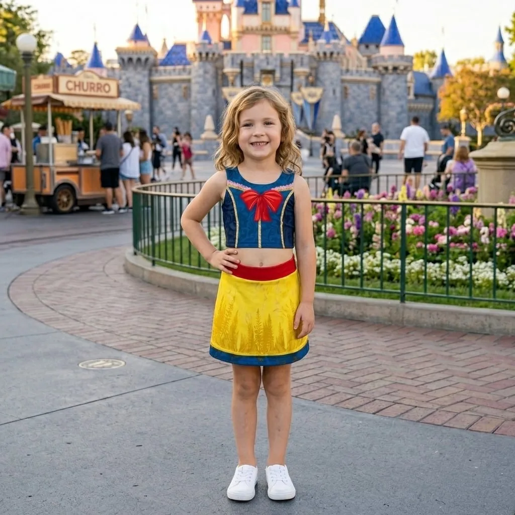 Girls Snow White Princess Sleeveless Dress Set, Mom And Me Matching Outfits Active Running Cosplay Park Outfit - Image 2