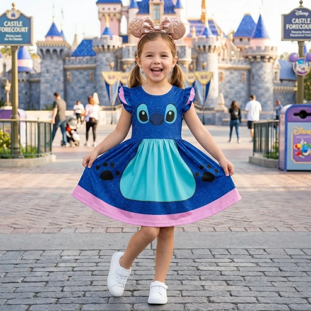 Stitch Ruffle Dress, Lilo And Stitch Disney Park Dress, Stitch Park Vacation Outfit For Girls - Image 3