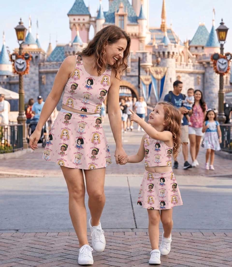 Disney Princess Pink Bow Dress Set, Snow White Rapunzel Cinderella Ariel Belle Family Matching Dress Set, Mom and Me Vacation Outfit Summer Outfit - Image 4