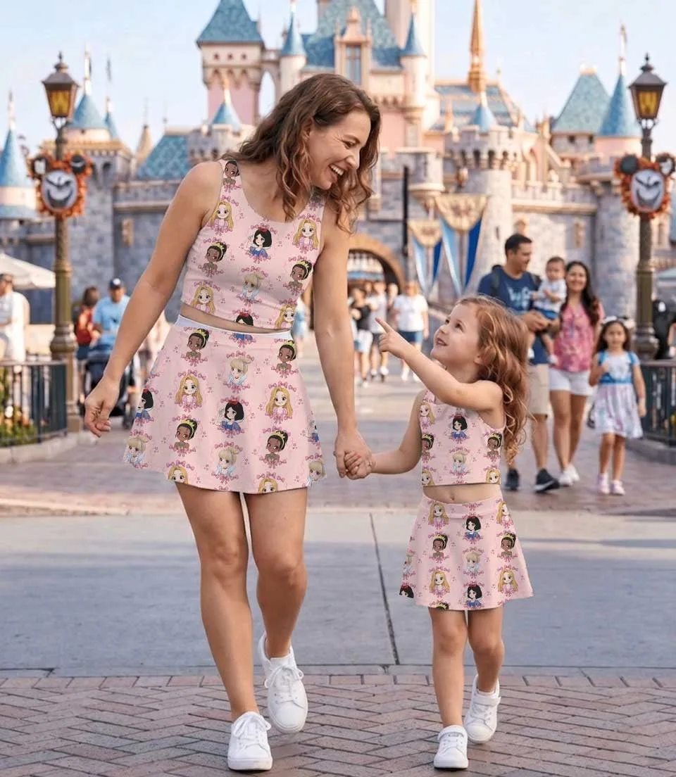 Disney Princess Pink Bow Dress Set, Snow White Rapunzel Cinderella Ariel Belle Family Matching Dress Set, Mom and Me Vacation Outfit Summer Outfit - Image 4