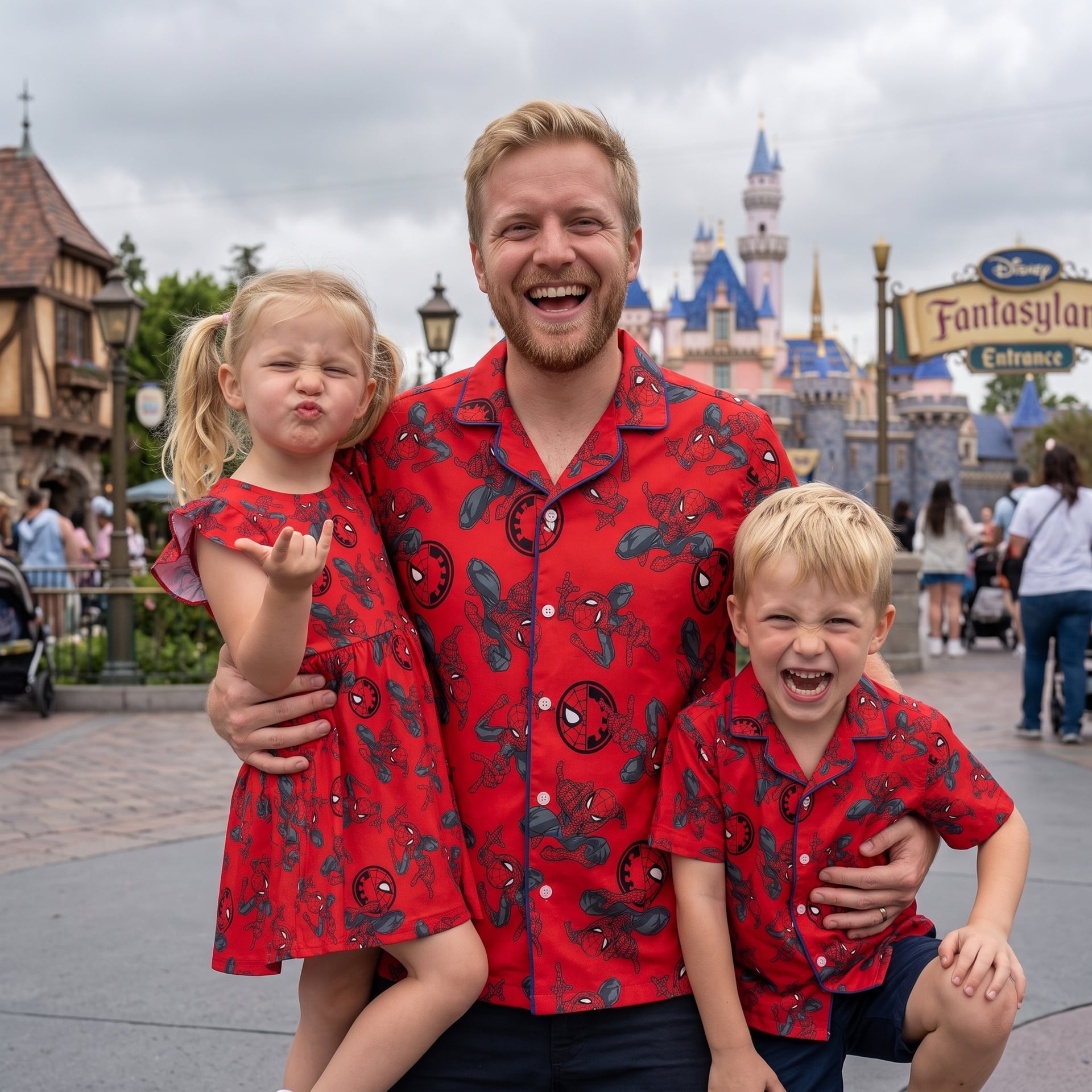 Marvel Spiderman Matching Family Outfit, Superhero Skater Dress And Button Shirt, Theme Park Trip Clothing - Image 2