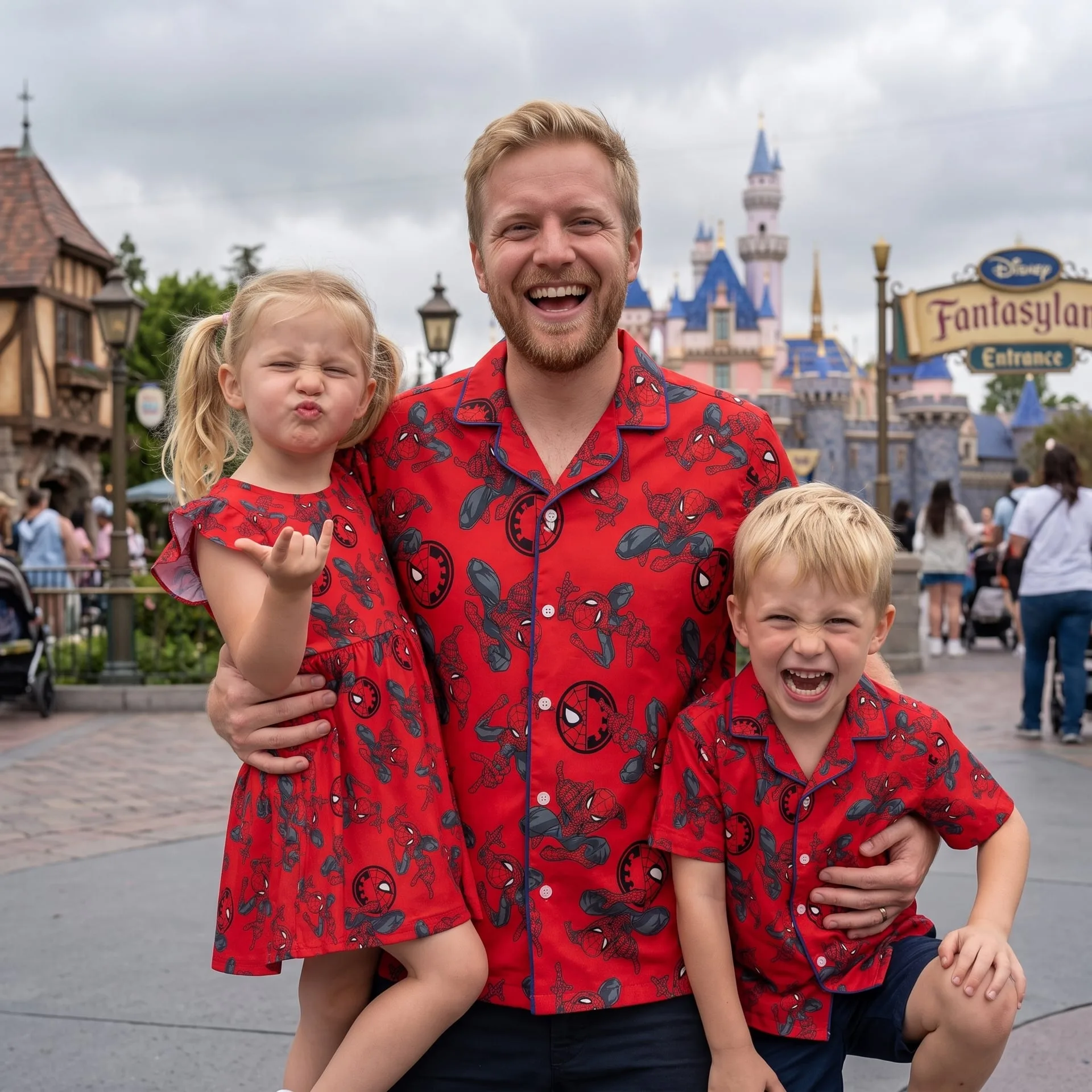 Marvel Spiderman Matching Family Outfit, Superhero Skater Dress And Button Shirt, Theme Park Trip Clothing - Image 2