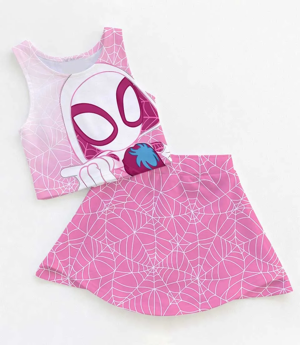 Spider-Gwen Marvel Superhero Dress Set, Pink Spider Girl Skirt Set, Mom and Me Matching Dress Set, Comic Book Character Vacation Outfit, Cute Halloween Costume Outfit