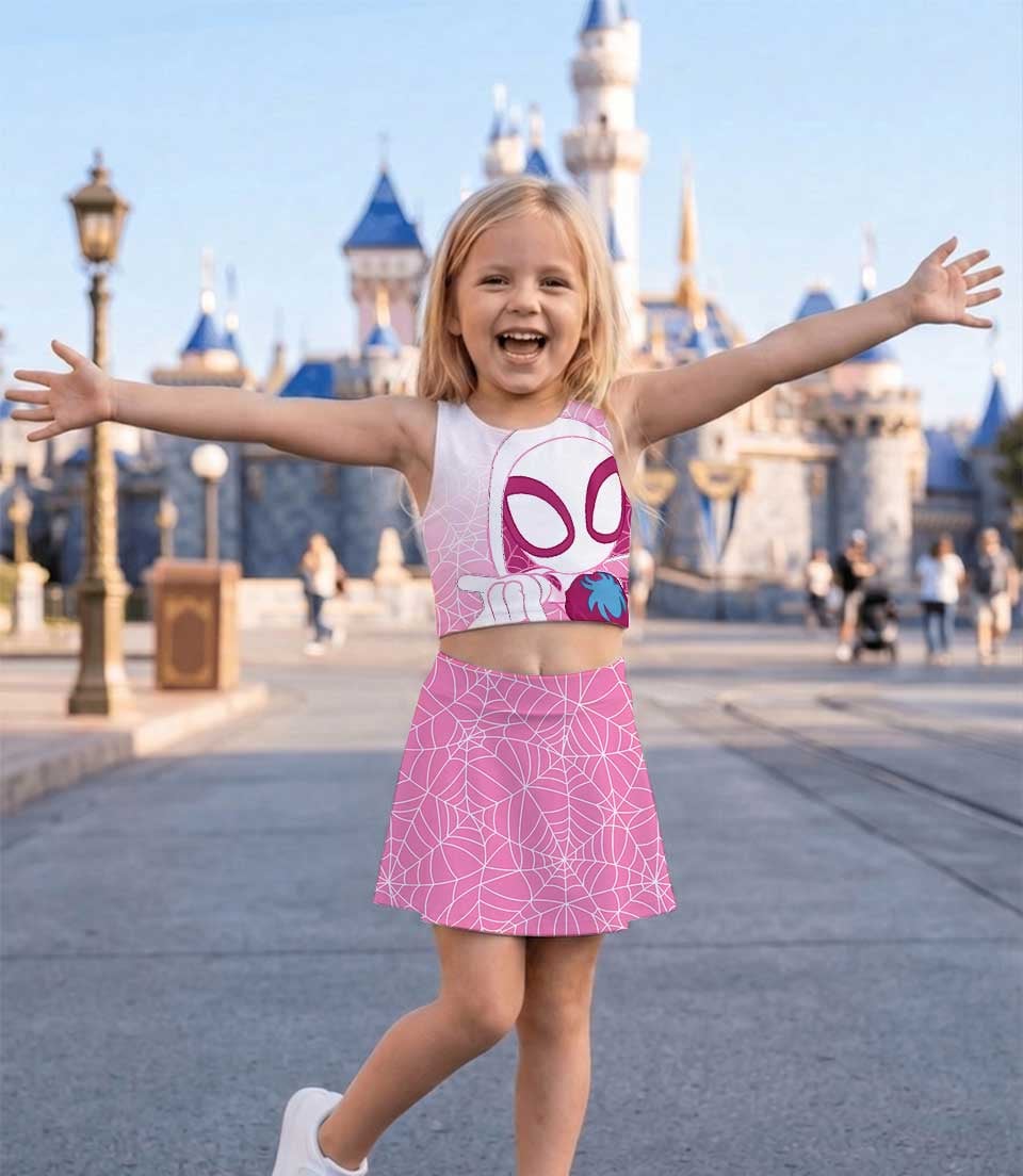 Spider-Gwen Marvel Superhero Dress Set, Pink Spider Girl Skirt Set, Mom and Me Matching Dress Set, Comic Book Character Vacation Outfit, Cute Halloween Costume Outfit - Image 5