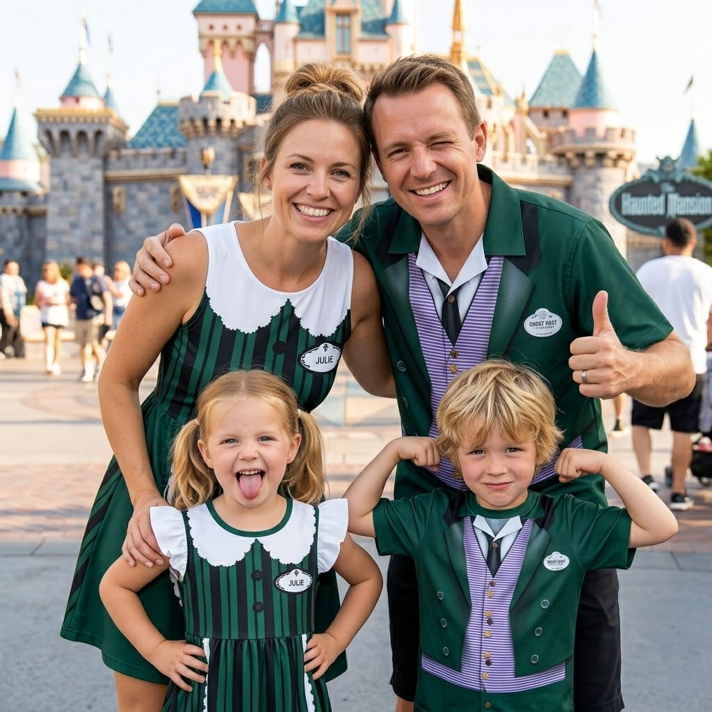 Disney Haunted Mansion Matching Family Outfit, Hitchhiking Ghosts Skater Dress Button Shirt - Image 2