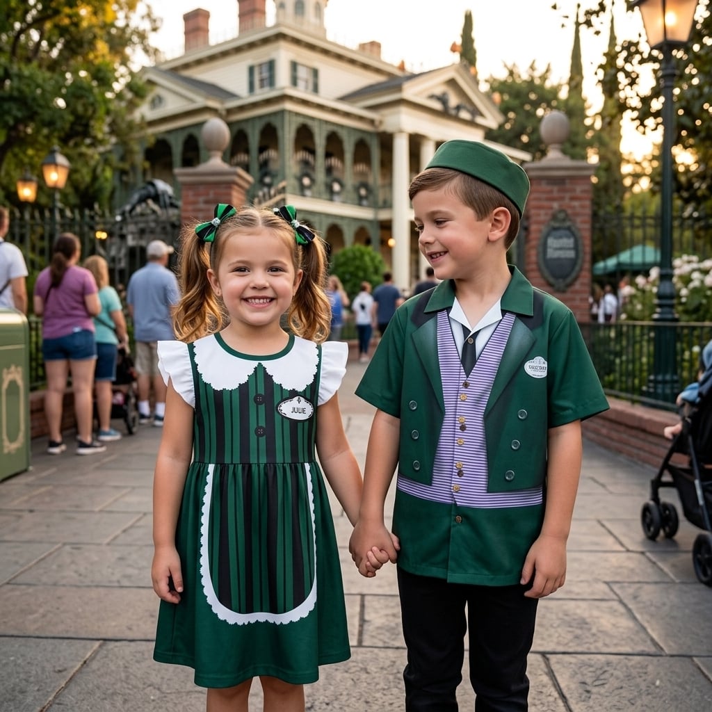 Disney Haunted Mansion Matching Family Outfit, Hitchhiking Ghosts Skater Dress Button Shirt - Image 3