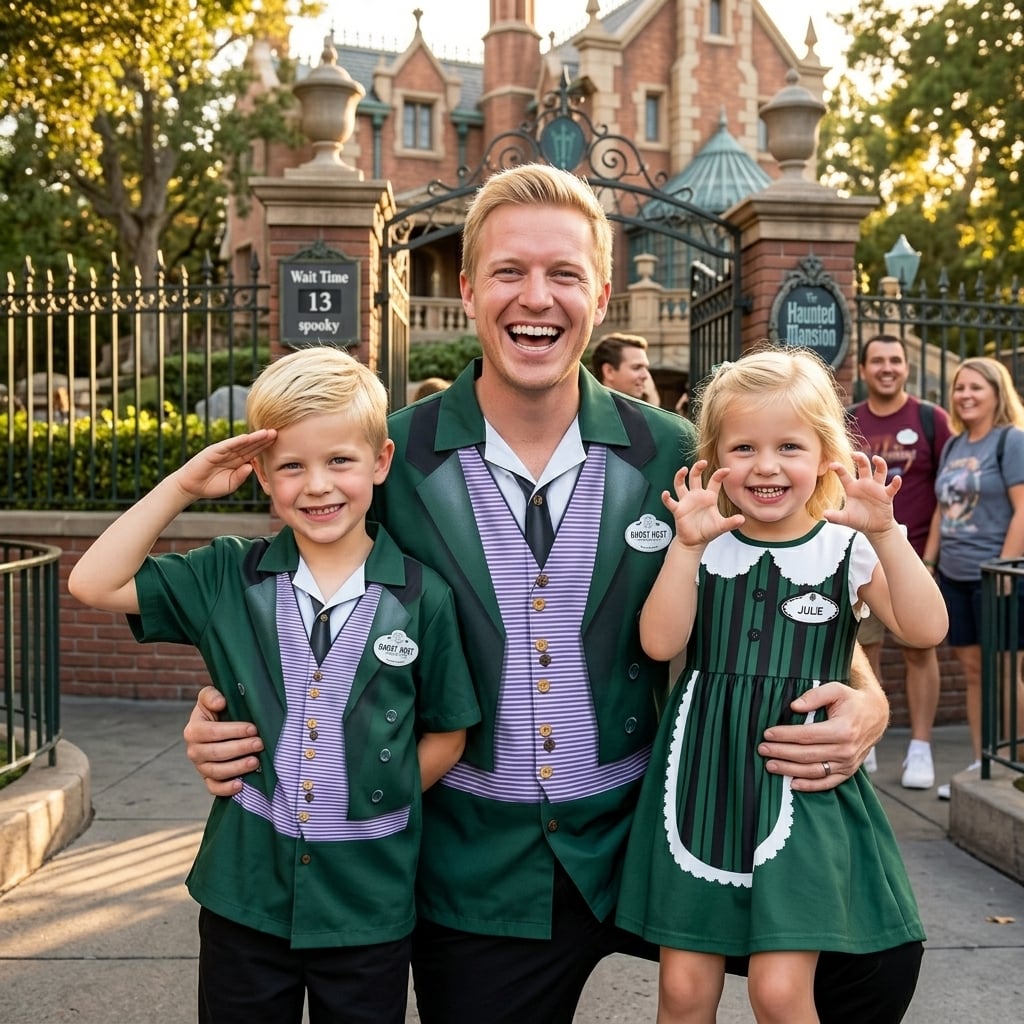 Disney Haunted Mansion Matching Family Outfit, Hitchhiking Ghosts Skater Dress Button Shirt - Image 4
