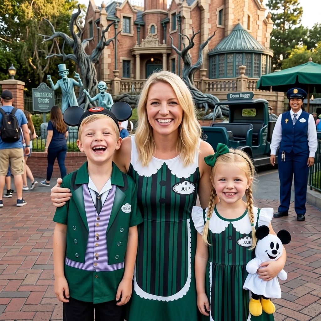 Disney Haunted Mansion Matching Family Outfit, Hitchhiking Ghosts Skater Dress Button Shirt - Image 5