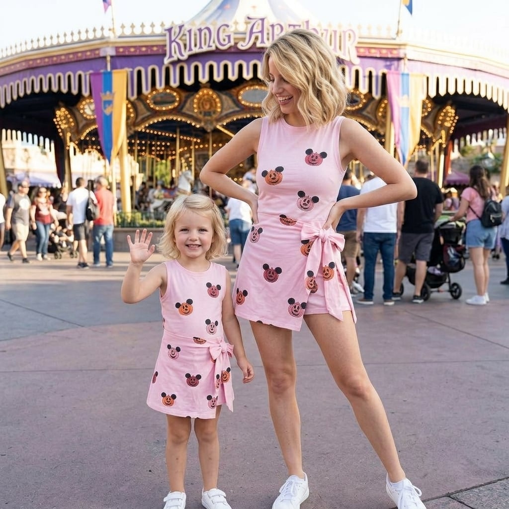 Pink Halloween Disney Tennis Dress, Mickey Pumpkin Pink Dress For Women