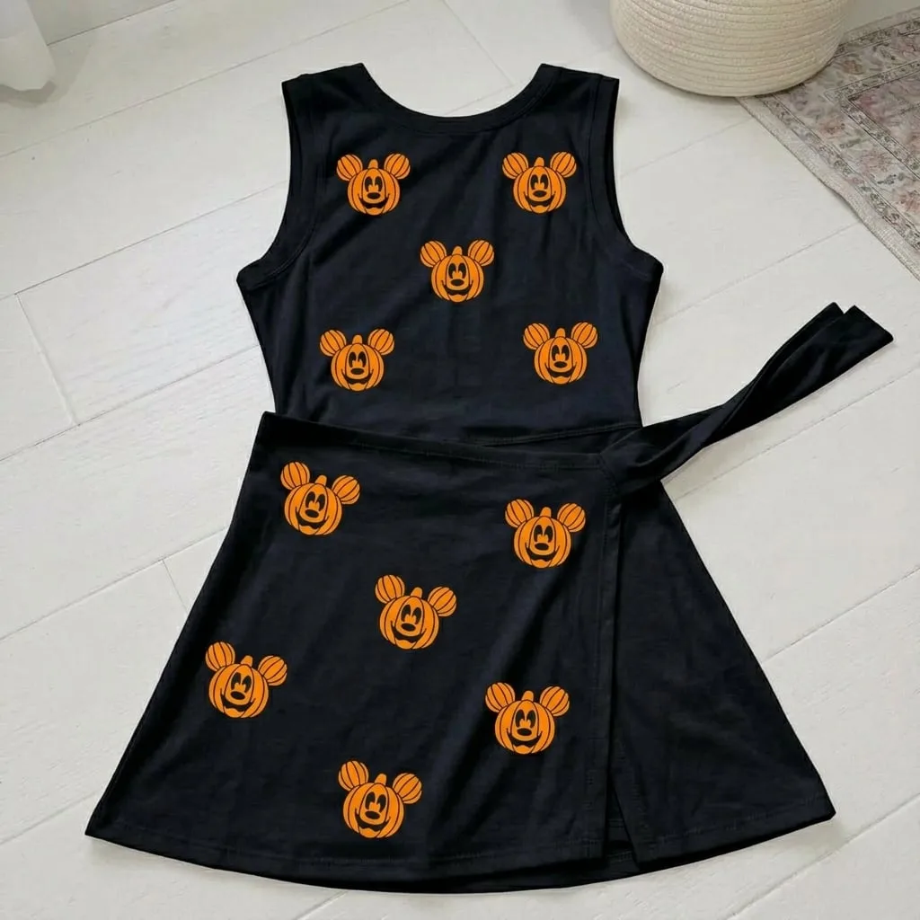 Halloween Mickey Pumpkin Tennis Dress Skirt, Mickey Head Halloween Dress