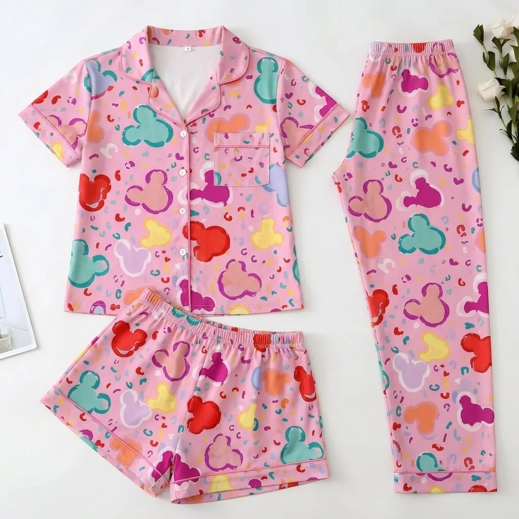 Mickey Leopard Satin Pajama Set, Disney Mouse Family Matching Sleepwear, Animal Kingdom Safari Pajamas