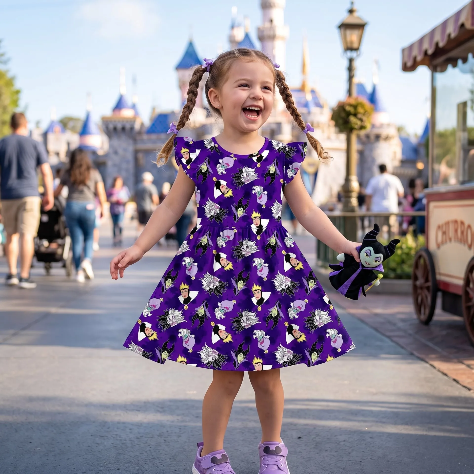 Villains Halloween Ruffle Dress, Evil Queen Maleficent Ursula Disney Halloween Dress - Image 4