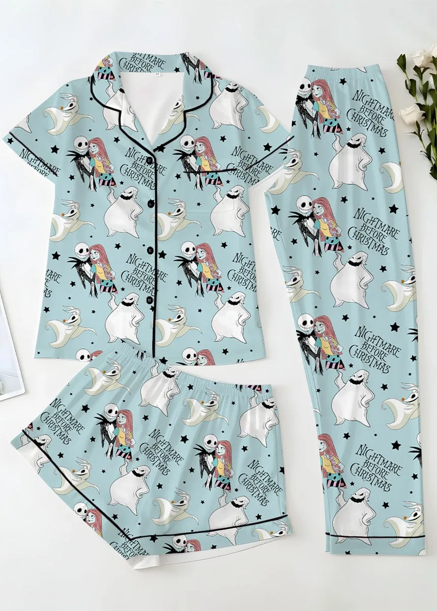 Nightmare Before Christmas Satin Pajamas Set, Jack Skellington Sally Sleepwear, Disney Halloween Pajama Set - Image 3