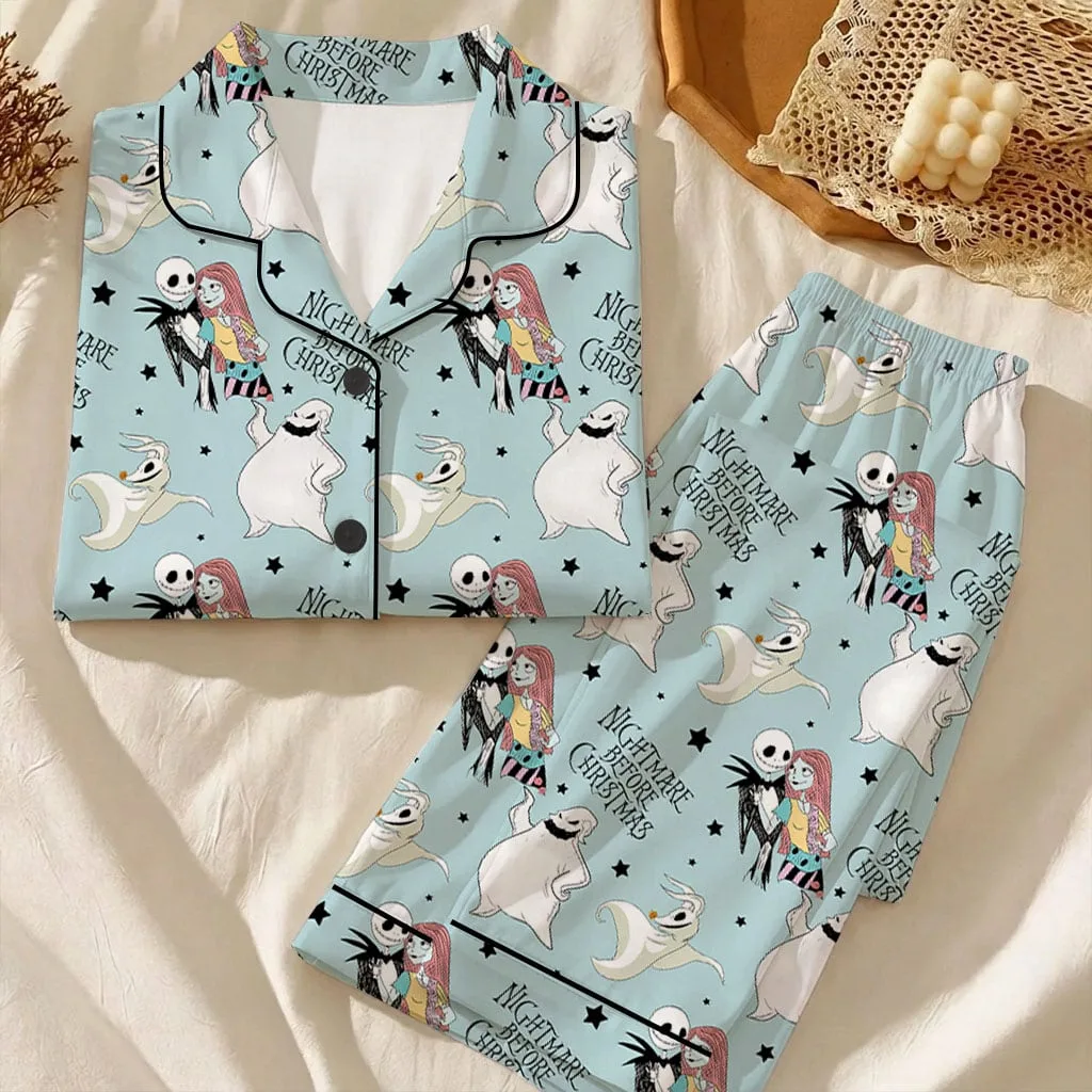 Nightmare Before Christmas Satin Pajamas Set, Jack Skellington Sally Sleepwear, Disney Halloween Pajama Set - Image 8