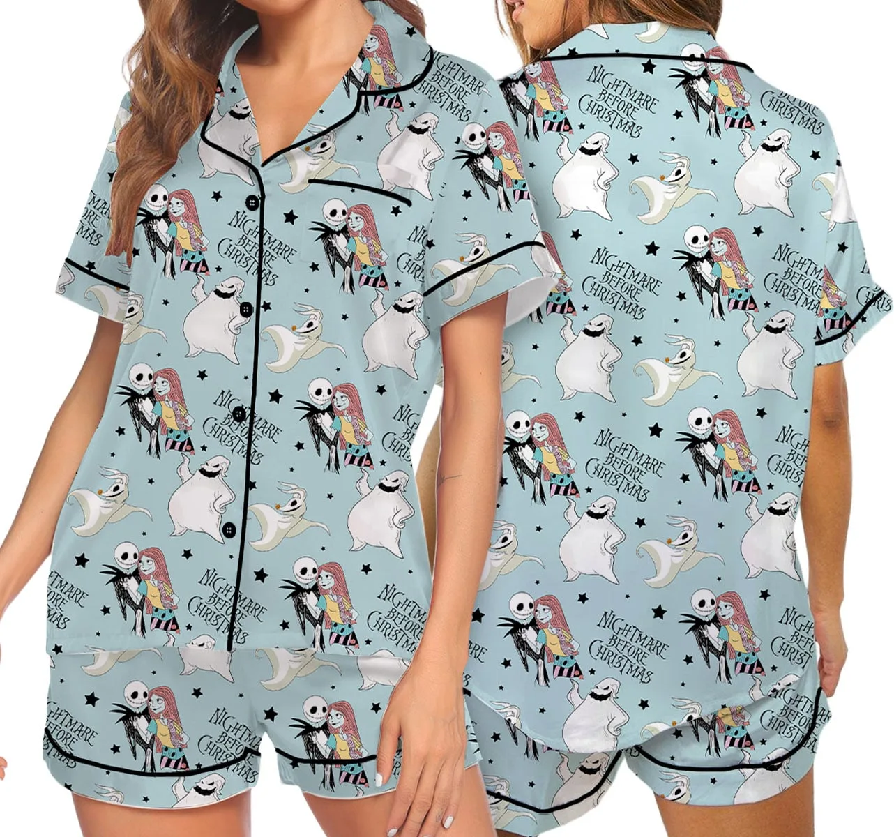 Nightmare Before Christmas Satin Pajamas Set, Jack Skellington Sally Sleepwear, Disney Halloween Pajama Set - Image 6