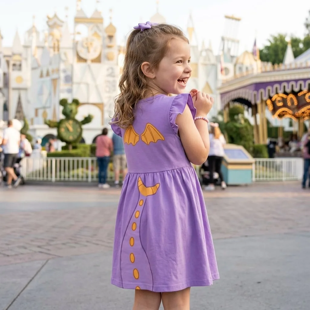 Figment Ruffle Dress, EPCOT Disney Park Dress, Figment Park Vacation Outfit For Girls - Image 3