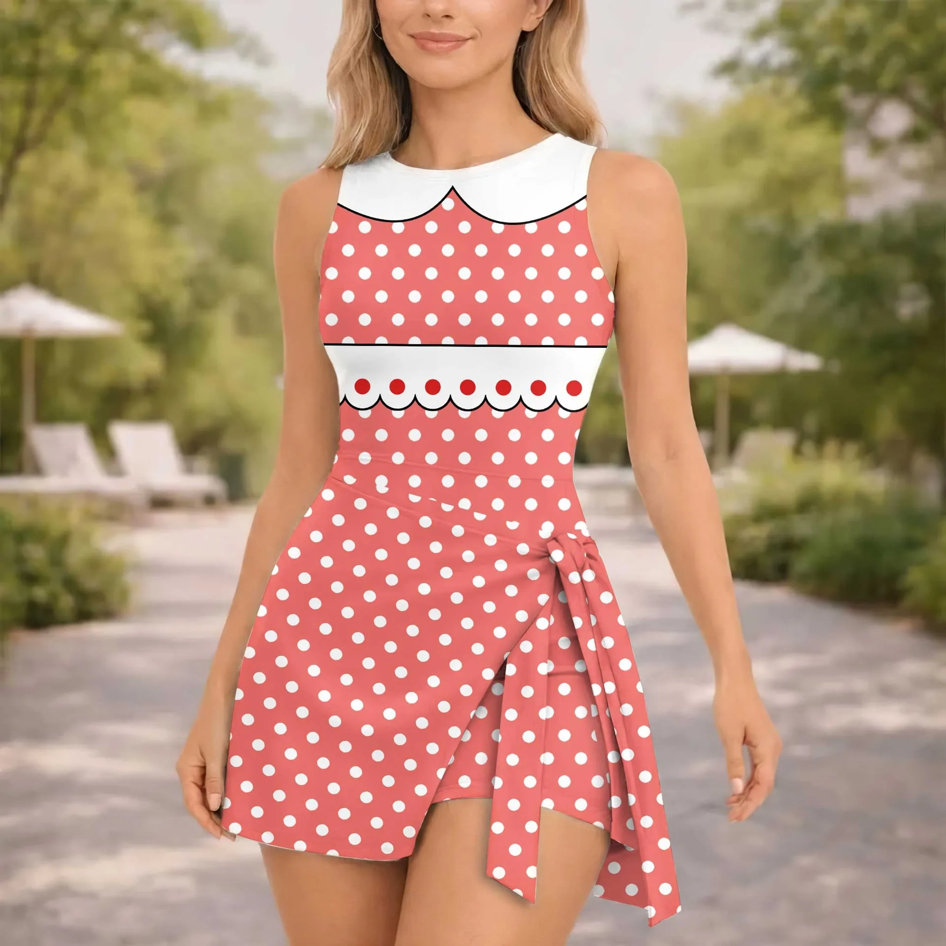 Minnie Inspired Tennis Dress, Red Polka Dot Mom And Me Matching Outfit, Disney Park Vacation Clothes - Image 3