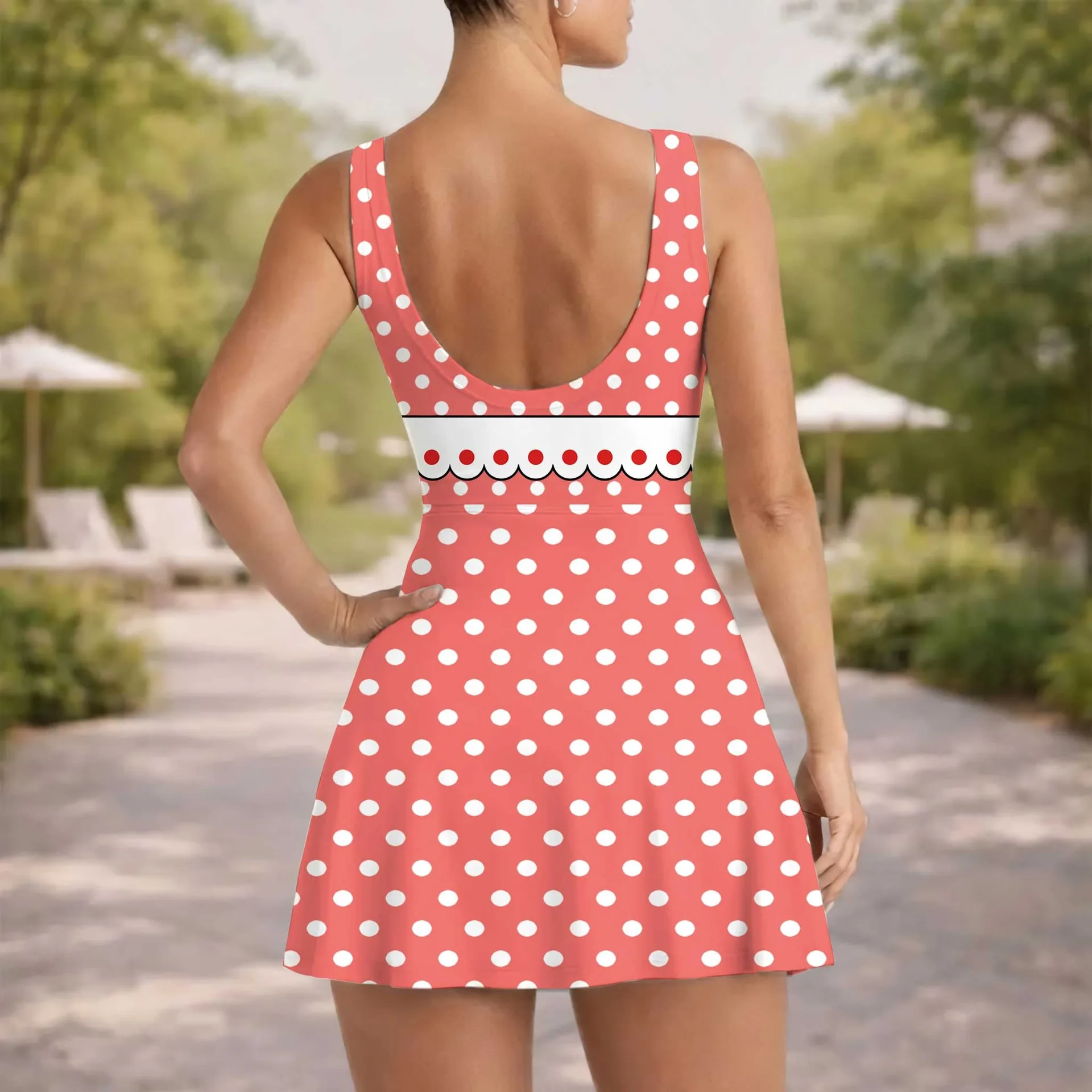 Minnie Inspired Tennis Dress, Red Polka Dot Mom And Me Matching Outfit, Disney Park Vacation Clothes - Image 4