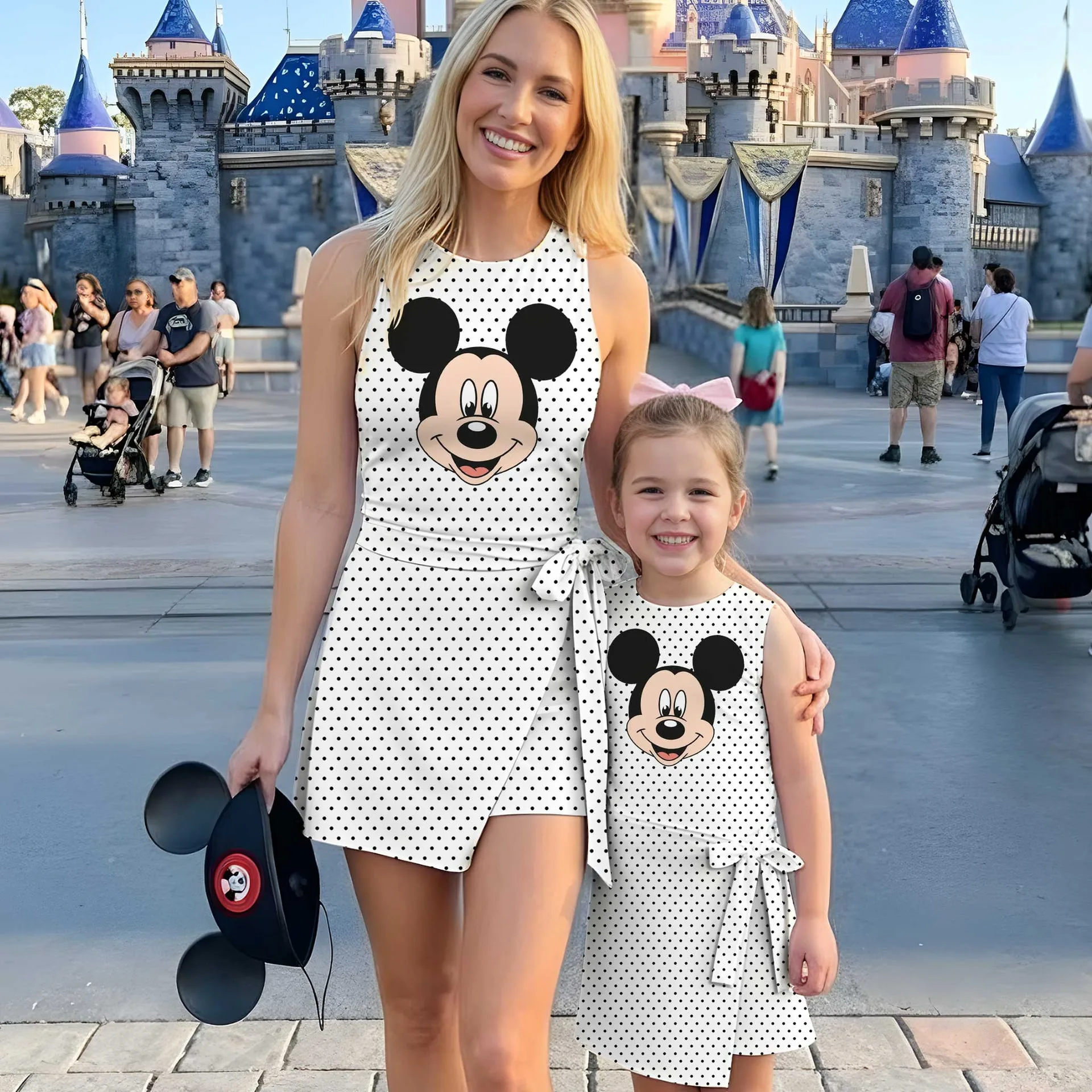 Mickey Mouse Matching Dress Set, Black Polka Dot Mom And Me Outfit, Disney Park Vacation Clothes