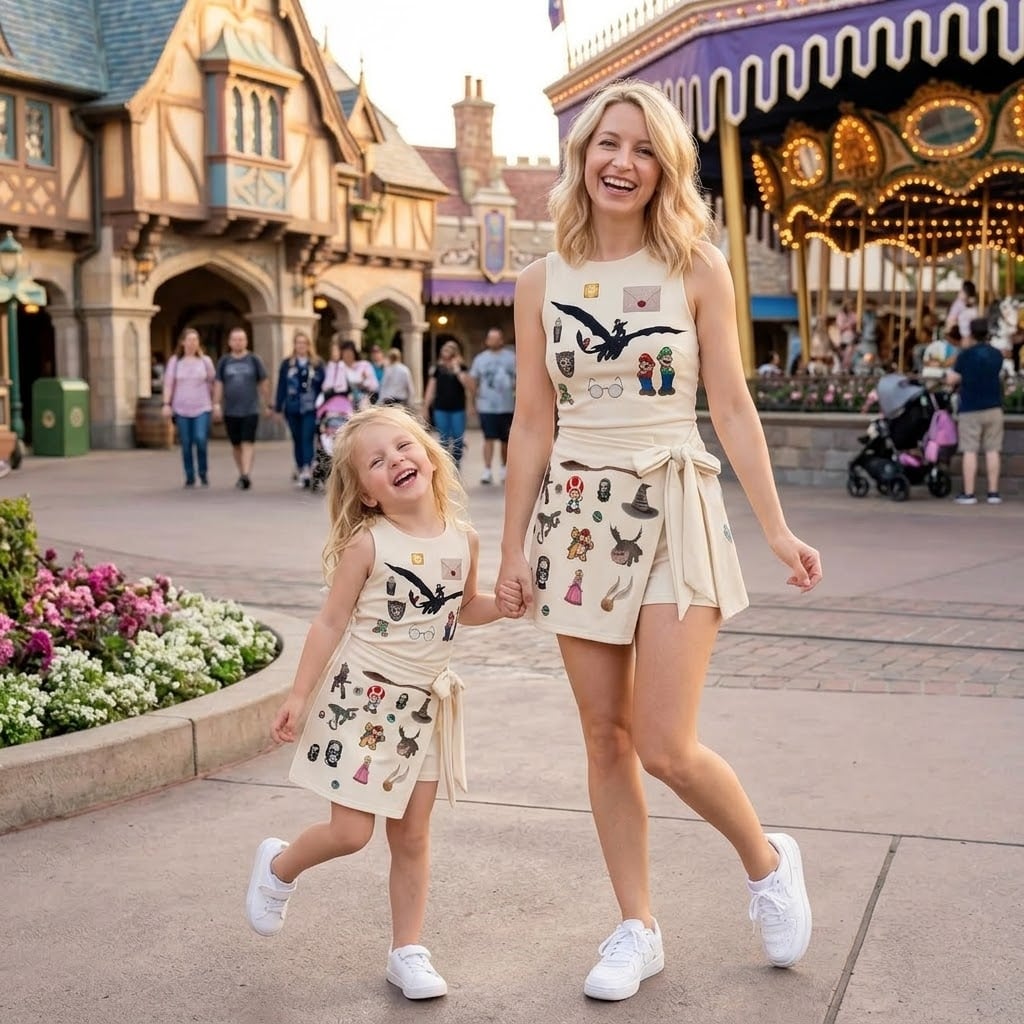 Super Mario Character Pattern Tennis Dress, Mama Mini Family Matching Outfit - Image 3