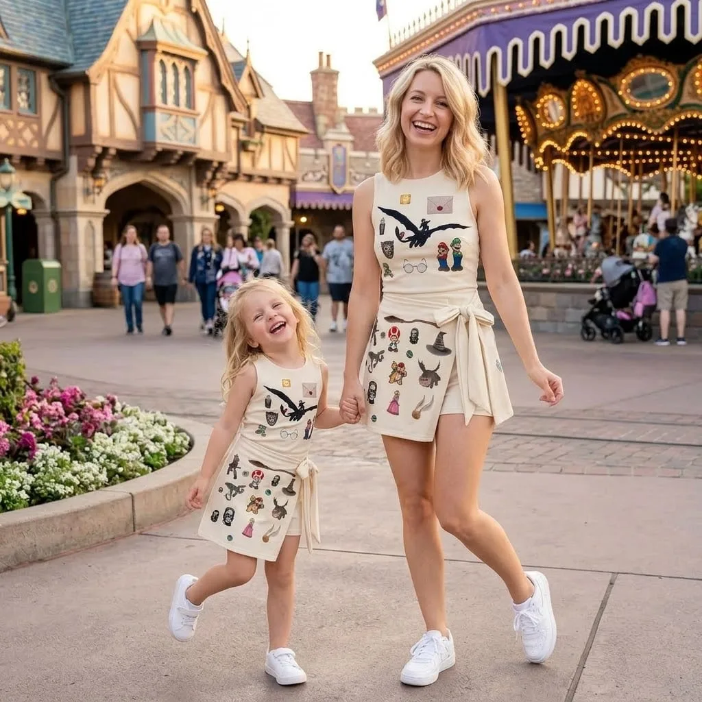 Super Mario Character Pattern Tennis Dress, Mama Mini Family Matching Outfit - Image 3