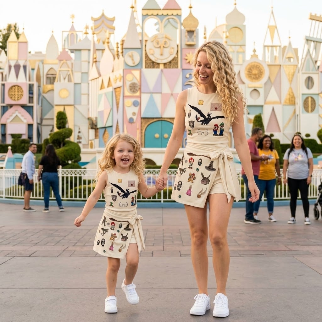 Super Mario Character Pattern Tennis Dress, Mama Mini Family Matching Outfit