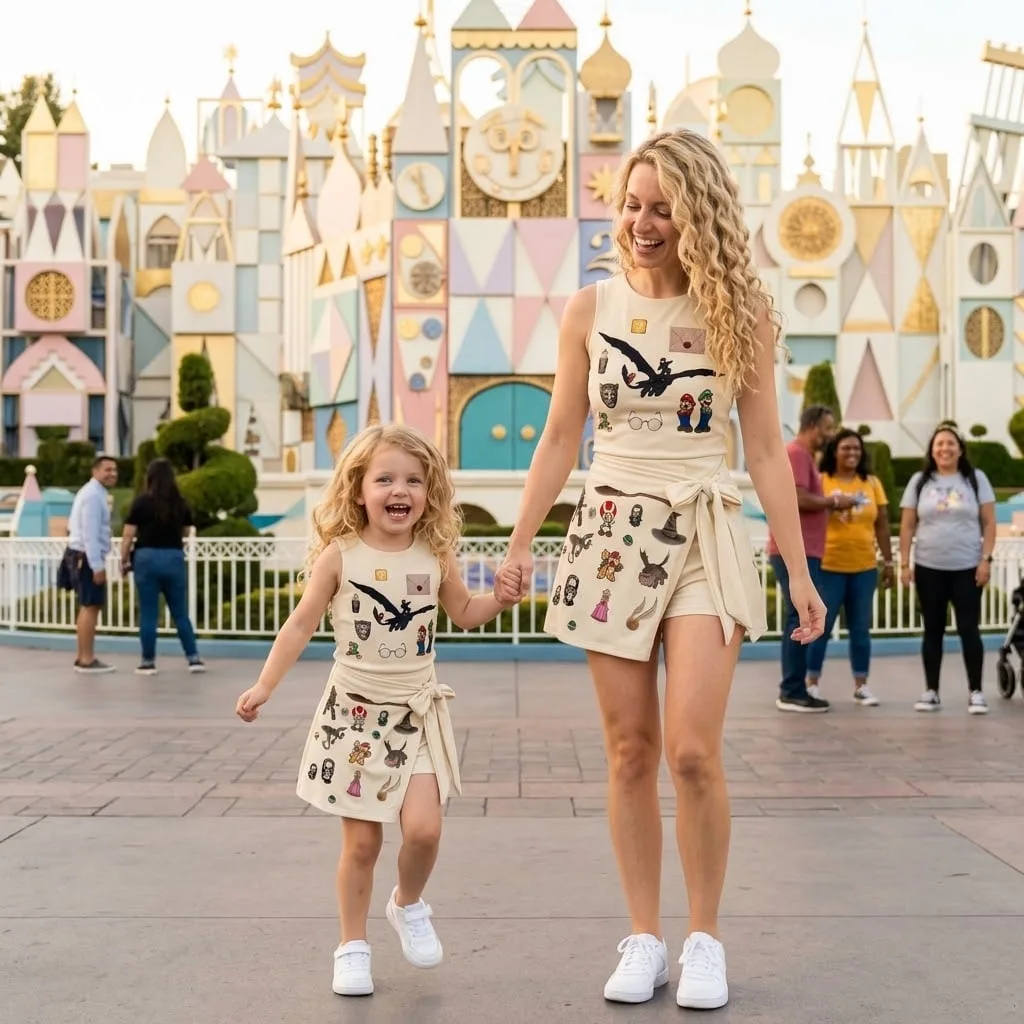 Super Mario Character Pattern Tennis Dress, Mama Mini Family Matching Outfit