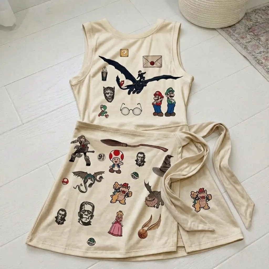 Super Mario Character Pattern Tennis Dress, Mama Mini Family Matching Outfit - Image 2