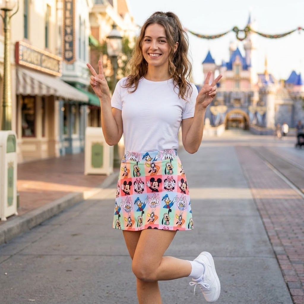 Mickey And Friends Patchwork Skater Skirt, Disney Park Vacation Outfit, Pastel Disney Character Skirt - Image 4