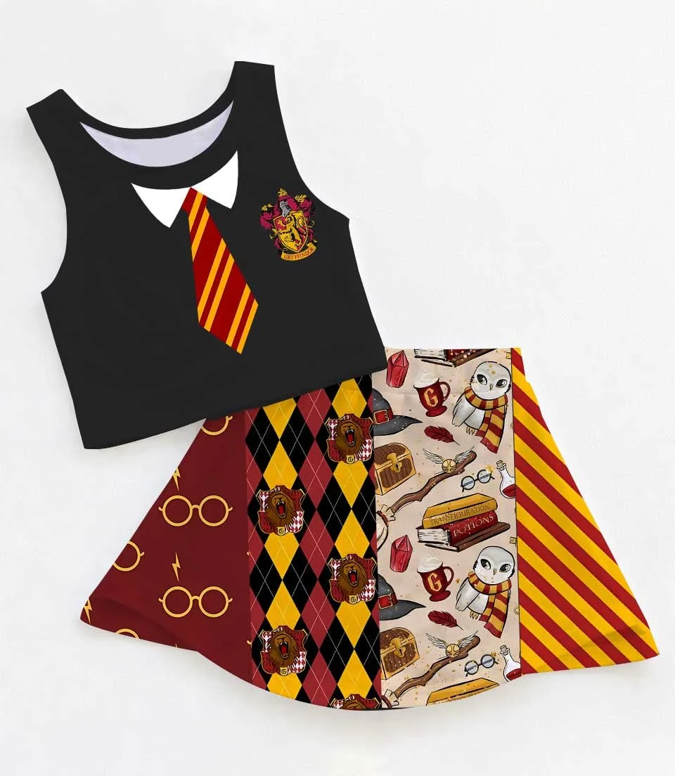 Harry Potter Gryffindor Dress Set, Wizard School Girls Outfit, Magical Theme Park Vacation Clothes