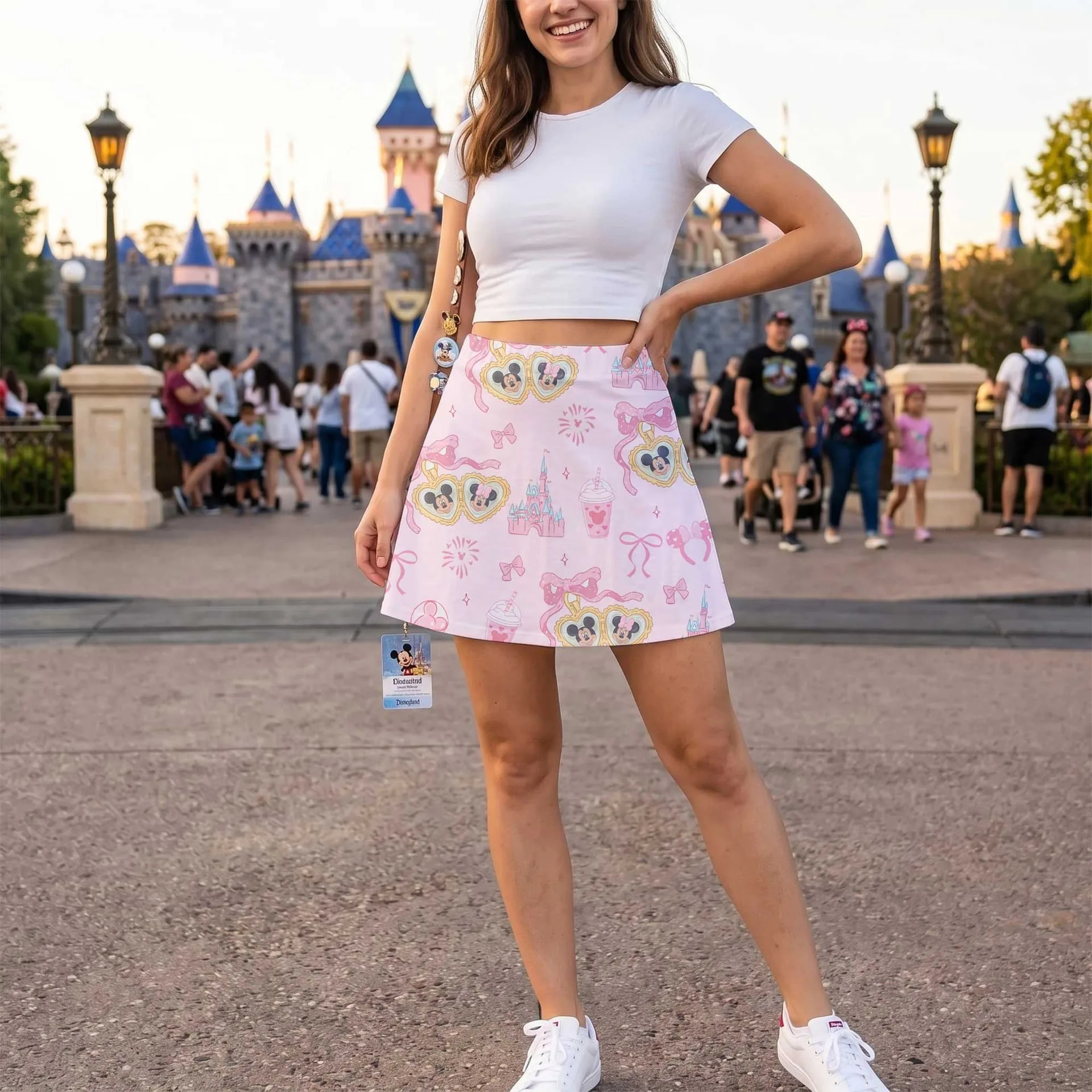 Pink Coquette Mickey & Minnie Skater Skirt, Disney Park Vacation Outfit, Pastel Disney Bow Skirt - Image 3