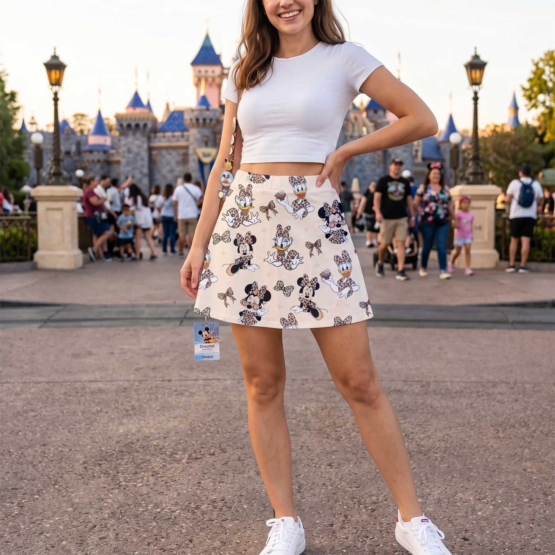 Leopard Minnie & Daisy Duck Skater Skirt, Disney Park Vacation Outfit, Animal Print Disney Character Skirt - Image 3