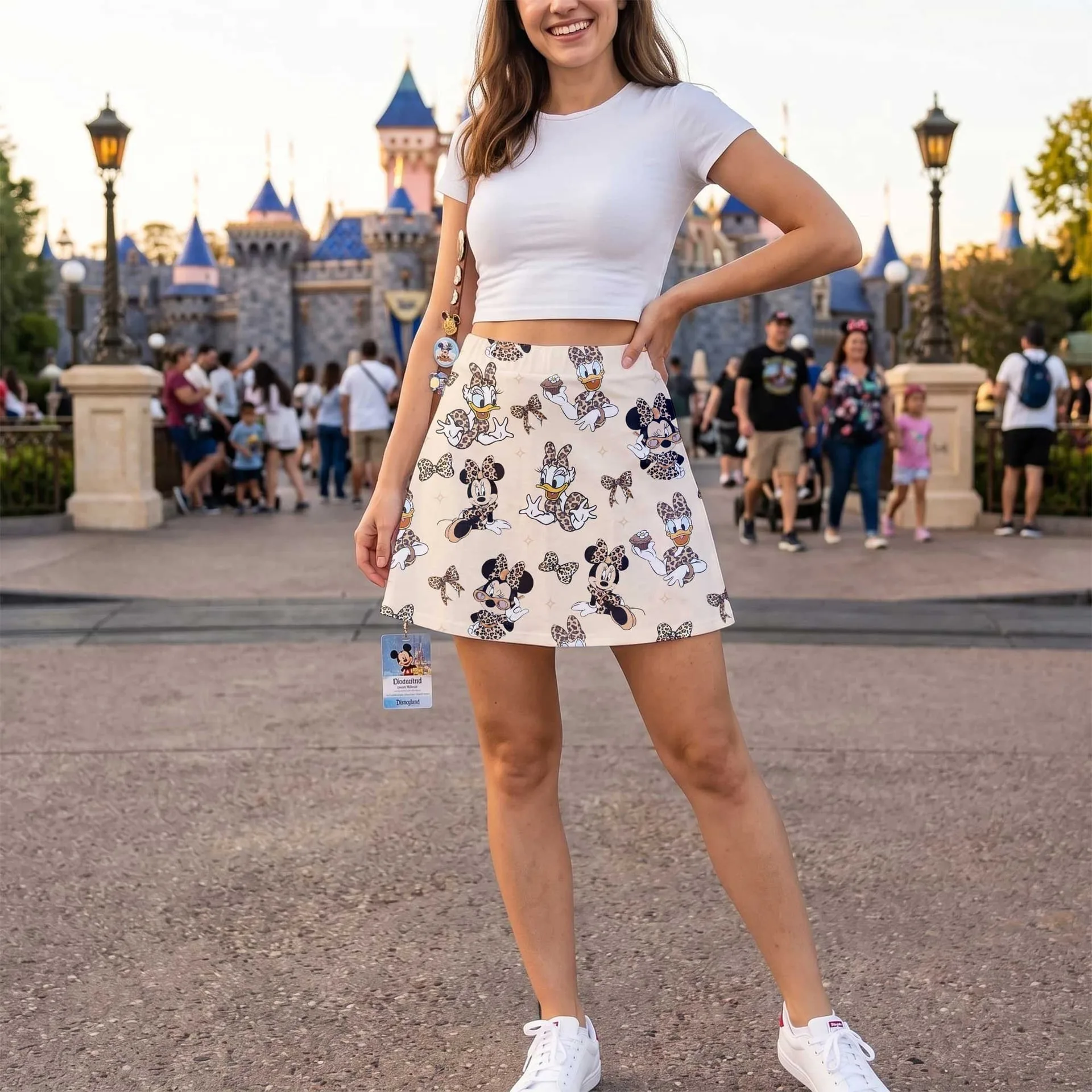 Leopard Minnie & Daisy Duck Skater Skirt, Disney Park Vacation Outfit, Animal Print Disney Character Skirt - Image 3