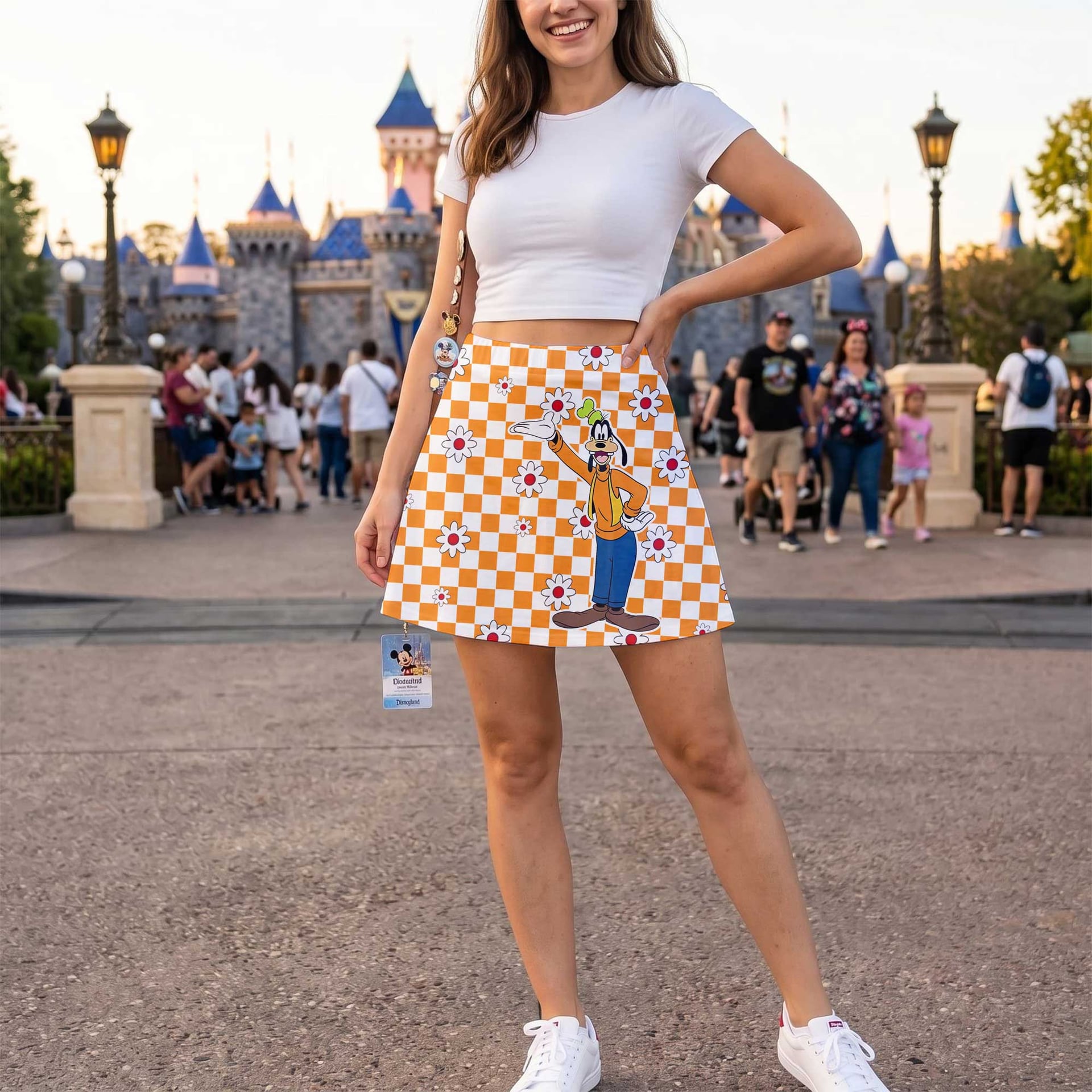 Goofy Checkerboard Skater Skirt, Disney Park Vacation Outfit, Retro Daisy Floral Disney Skirt - Image 3