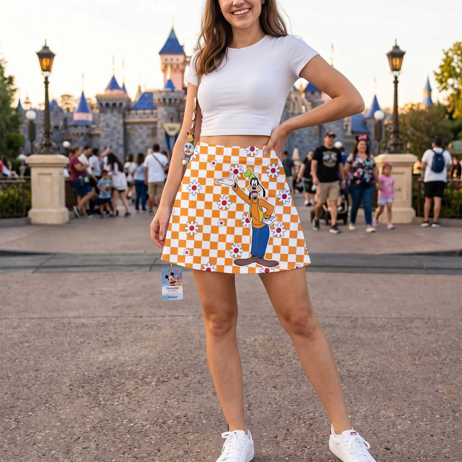 Goofy Checkerboard Skater Skirt, Disney Park Vacation Outfit, Retro Daisy Floral Disney Skirt - Image 3