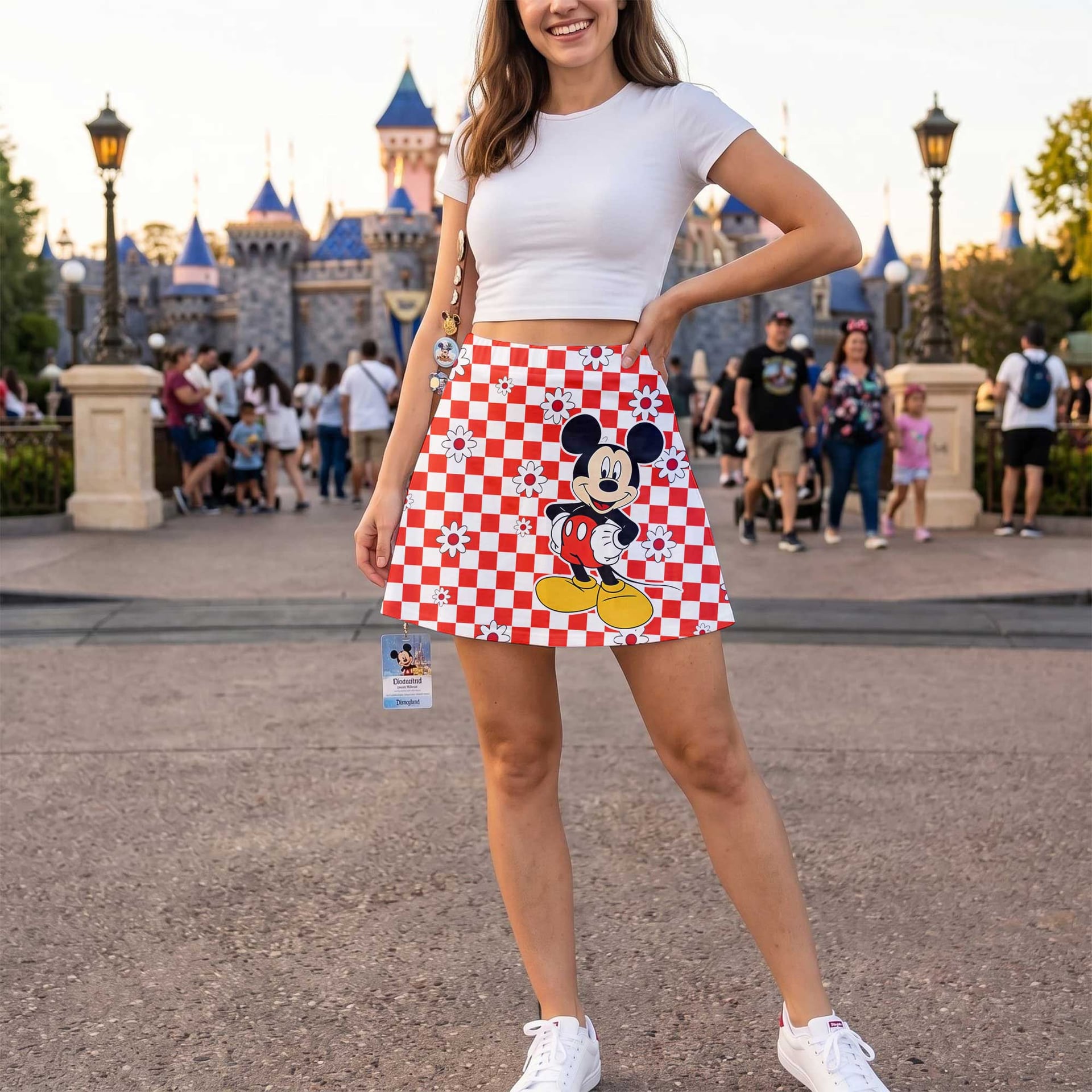 Classic Mickey Checkerboard Skater Skirt, Disney Park Vacation Outfit, Retro Mickey Mouse Skirt - Image 3