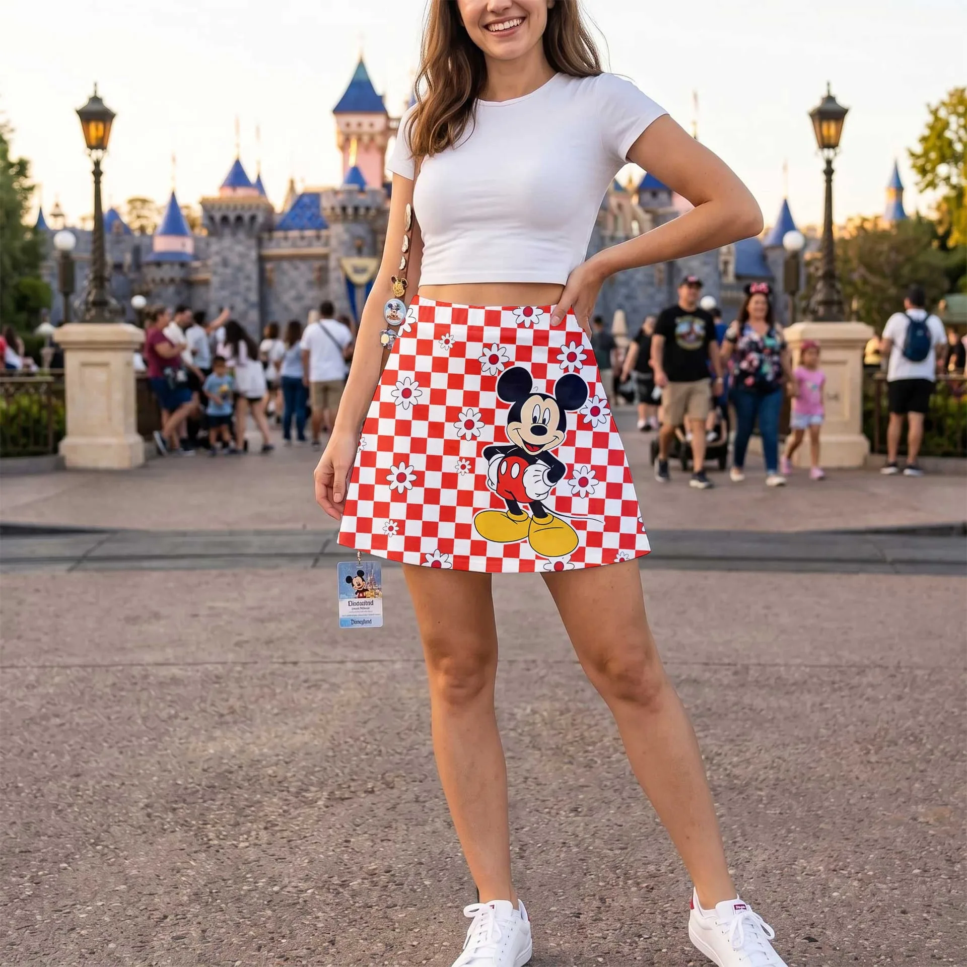 Classic Mickey Checkerboard Skater Skirt, Disney Park Vacation Outfit, Retro Mickey Mouse Skirt - Image 3